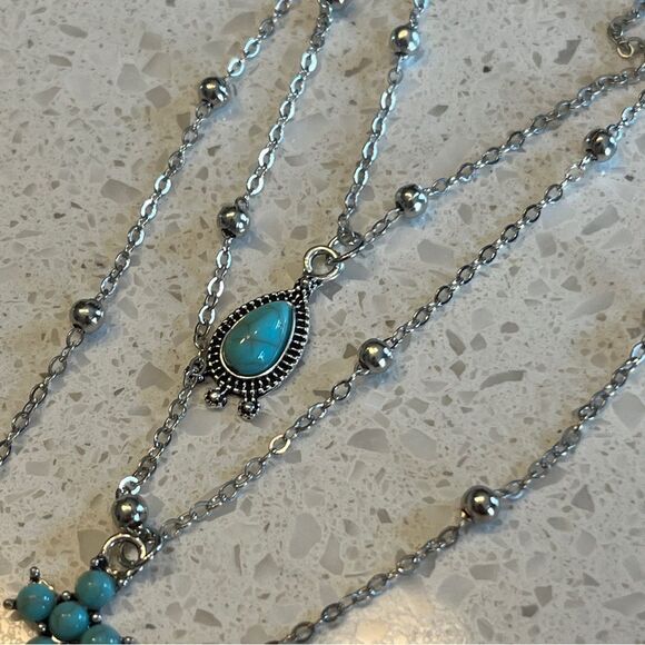 3pcs fake Turquoise cross Western Cowgirl Vintage style Chain Necklace Set - Picture 8 of 12